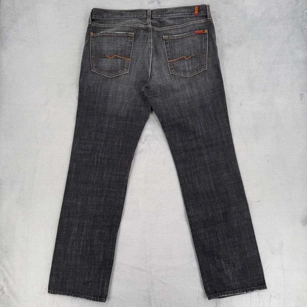 7 For All Mankind Men's Straight Jeans in Charcoal Gray with Orange Stitching